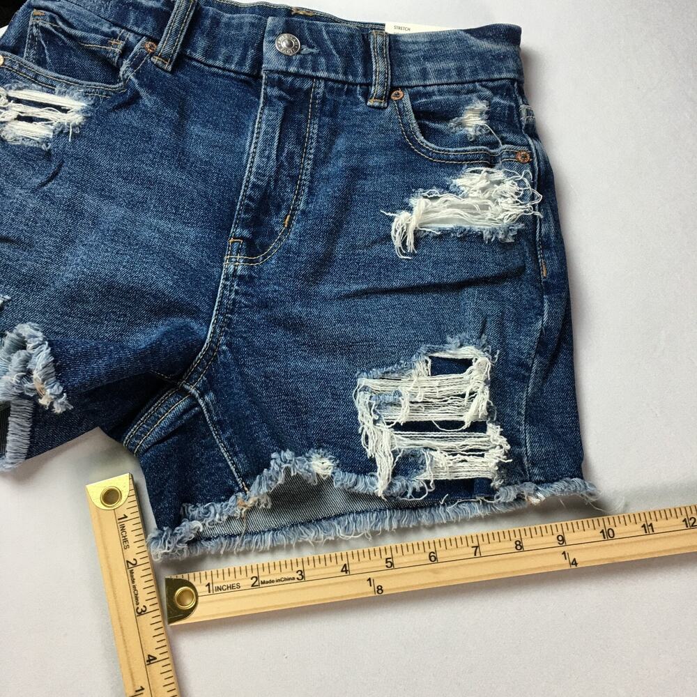 New American Eagle Women High Rise Curvy Shorts Distressed Denim Summer Beach 0 - Picture 11 of 14
